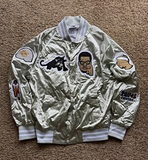 Vintage Pooleboy Custom Black power varsity Jacket panther patchwork L satin